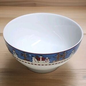 Debbie Mumm Sakura Snowman Footed Stoneware Bowl 5.75"